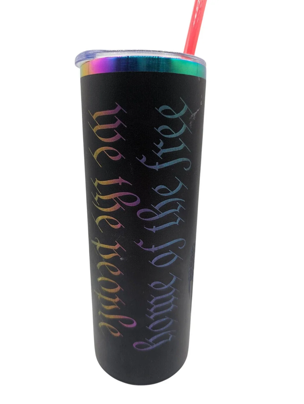 20 oz stainless steel tumbler features a laser-engraved patriotic skull design